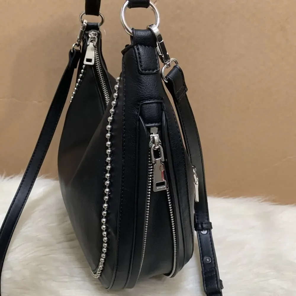I.N.C. Black Vegan Leather Expandable KOLLEENE Ball Chain Hobo XB